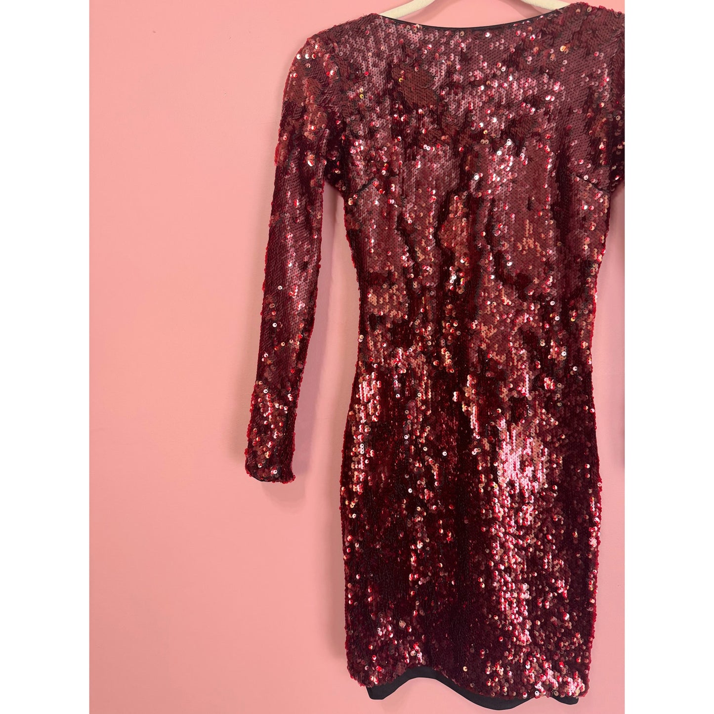 Dress The Population Lola Long Sleeve Red Sequin Mini Dress Size XS