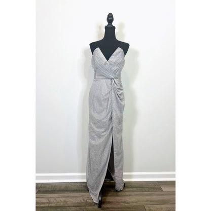 Katie May x Revolve Finn Gown Maxi Dress in Silver Medium Metallic Side Slit