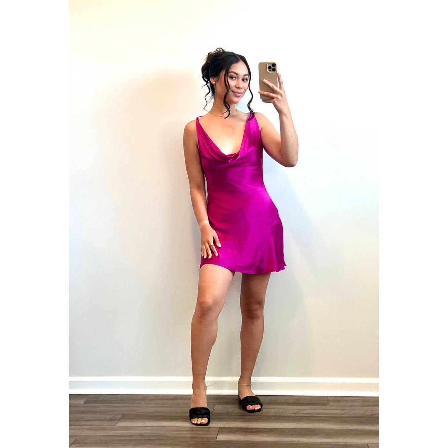 Amanda Uprichard Mirai Silk Mini Dress in Magenta XS Sleeveless Draped Sexy