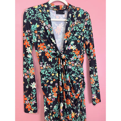 ASOS Design Tie Detail Plunge Maxi Dress Floral Print Size 8