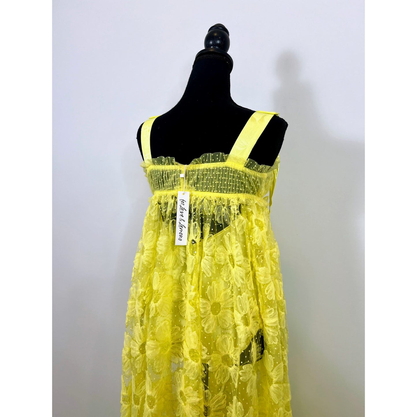 For Love & Lemons Emma Maxi Dress in Yellow Medium Floral Lace Sleeveless Lined