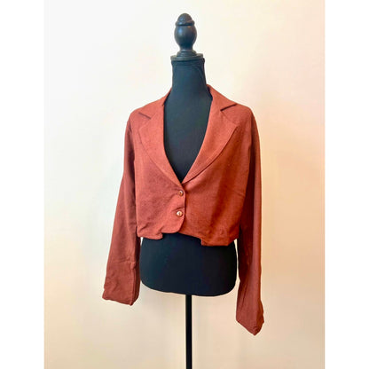 Savannah Morrow Jada Cropped Jacket in Mahogany 2 Button Front Silk Classic Formal