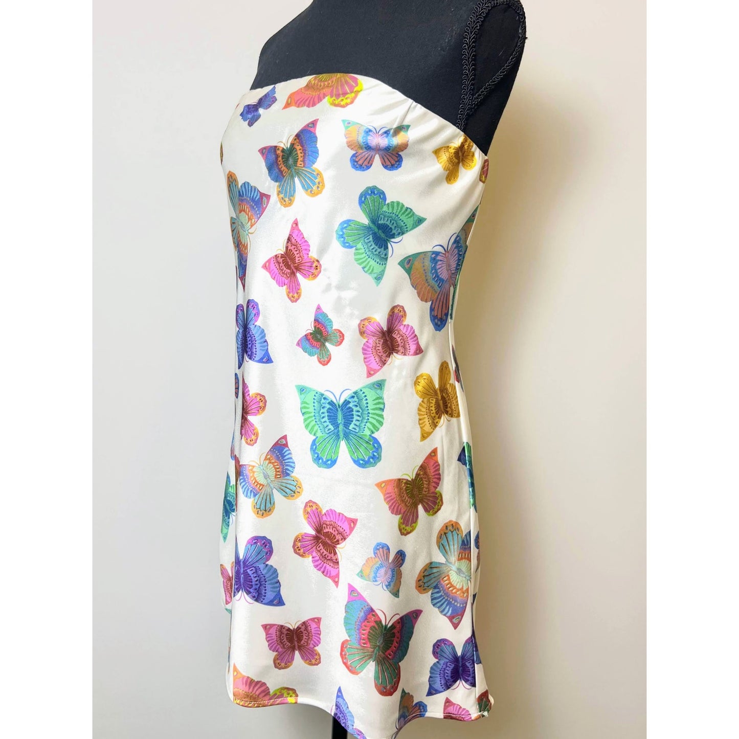 Show Me Your Mumu Taylor Tube Mini Dress Rainbow Butterflies Medium Satin Lined