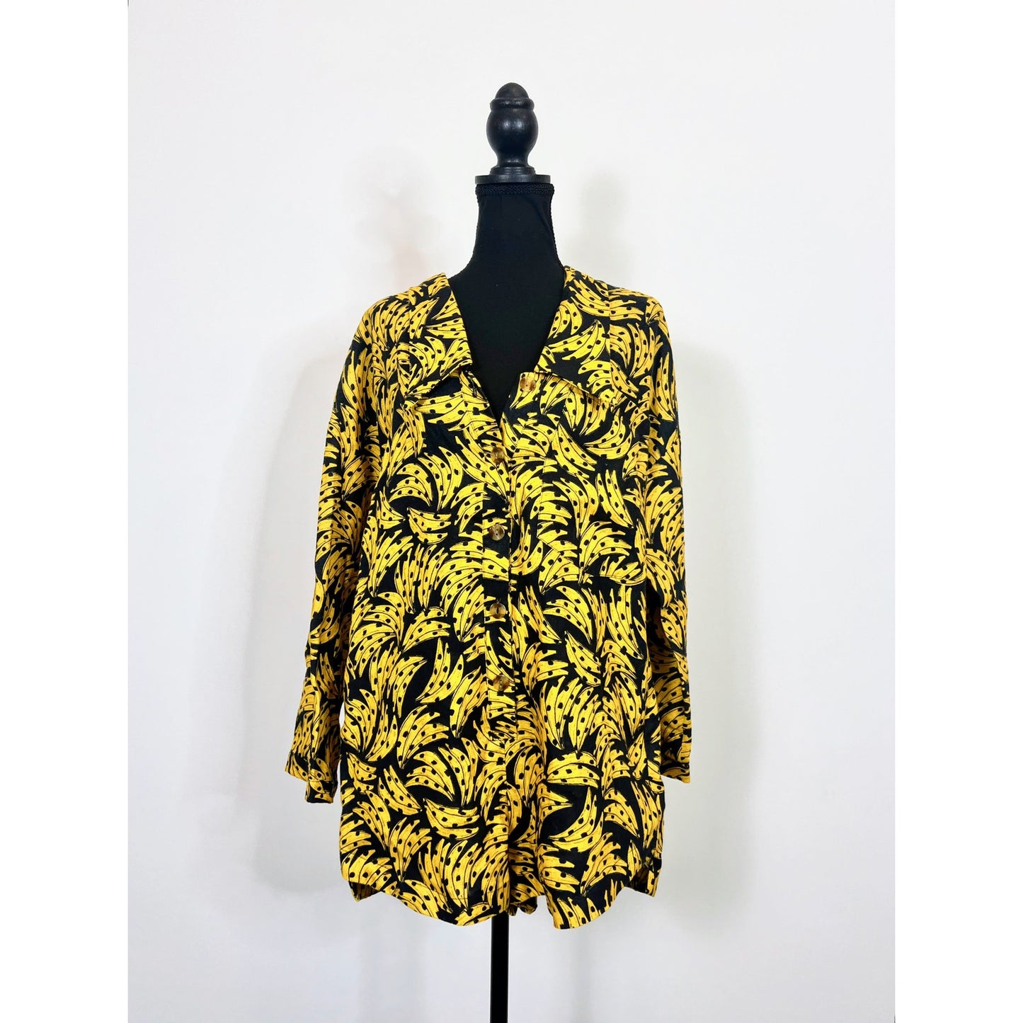 FARM Rio Spotted Bananas Romper Black/Yellow Small Long Sleeve Side Slit Linen