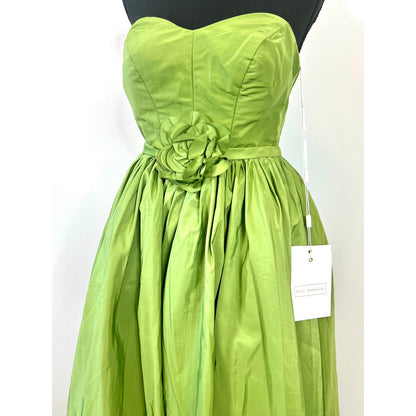 Mac Duggal Faille Midi Dress in Pear Green Sz 0 Strapless A-Line Party Cocktail