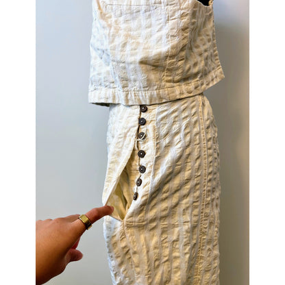 Free People Tulip Co-Ord Set in Ivory Ecru Check Gingham Gauze Large Textured