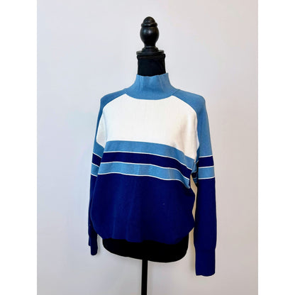 Free People Here & Now Top in Blue/White Size XS Long Sleeve Ribbed Turtleneck