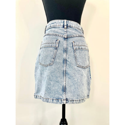 Anthropologie FARM Rio Embroidered Denim Mini Skirt in Blue Size XS Zip Fly