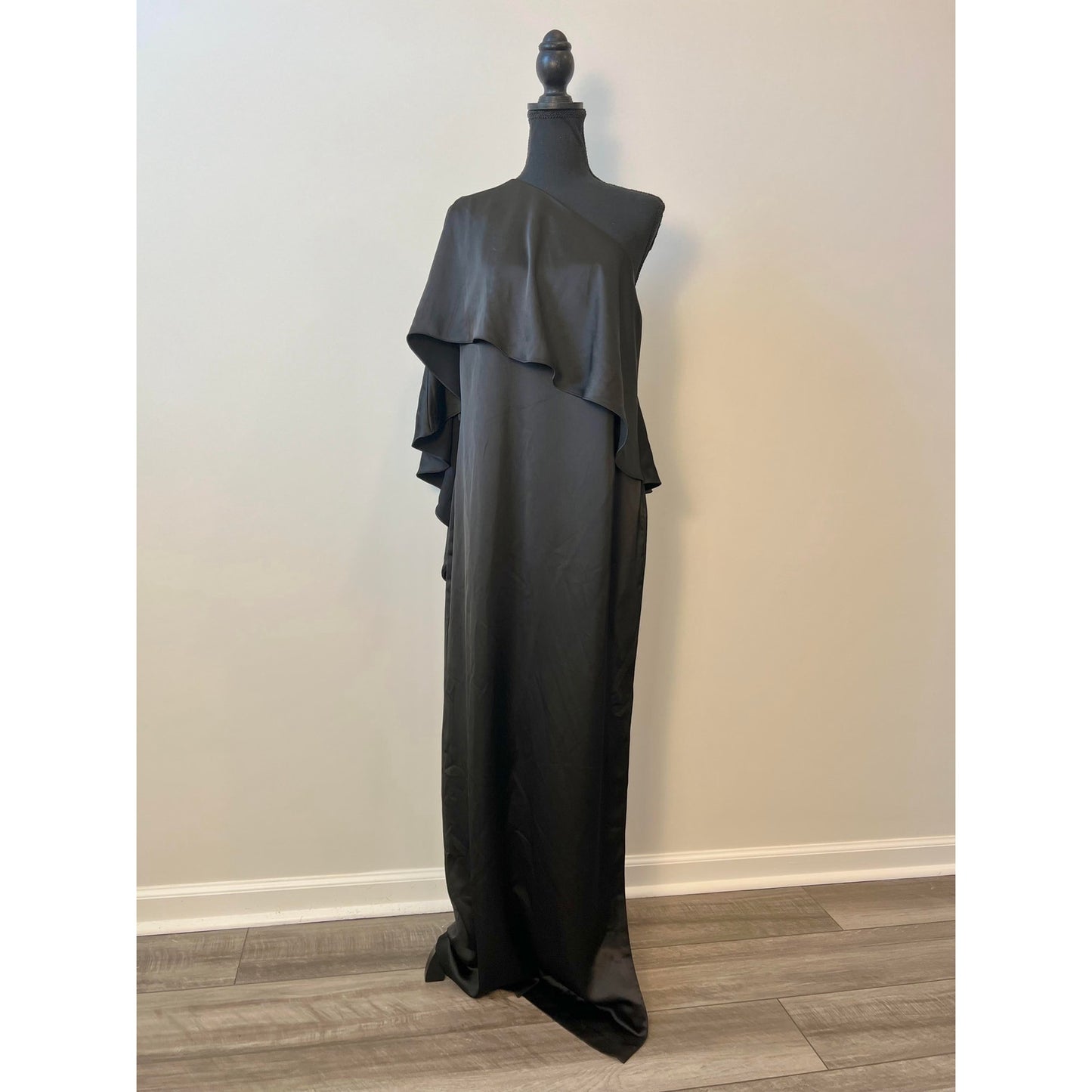 Ralph Lauren Asymmetrical Cape Cocktail Maxi Dress in Black Size 12 One Shoulder