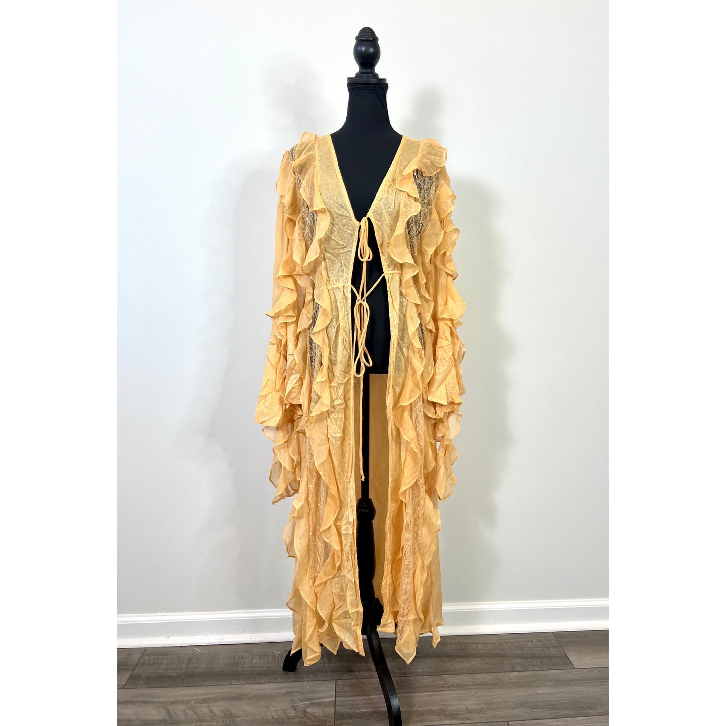 Free People Duster in Peach Clay Combo Size XS/S Ruffle Metallic Summer Beach