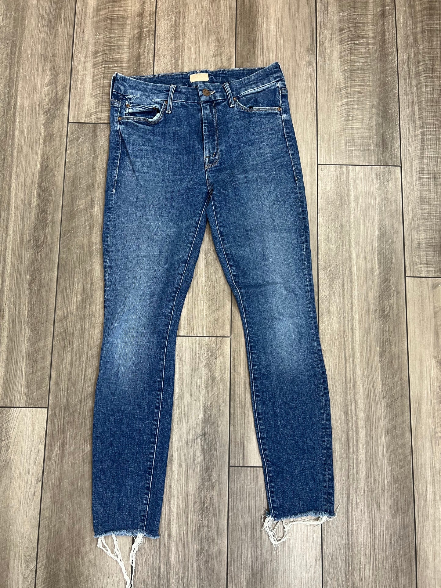 Mother The Looker Ankle Fray Jeans in Blue Size 26 Denim Zip Fly Fringe Classic