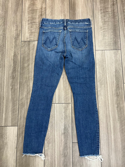 Mother The Looker Ankle Fray Jeans in Blue Size 26 Denim Zip Fly Fringe Classic