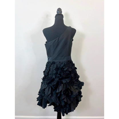 Marchesa Notte One Shoulder Floral Textured Dress in Black Size 6 Party Gothic