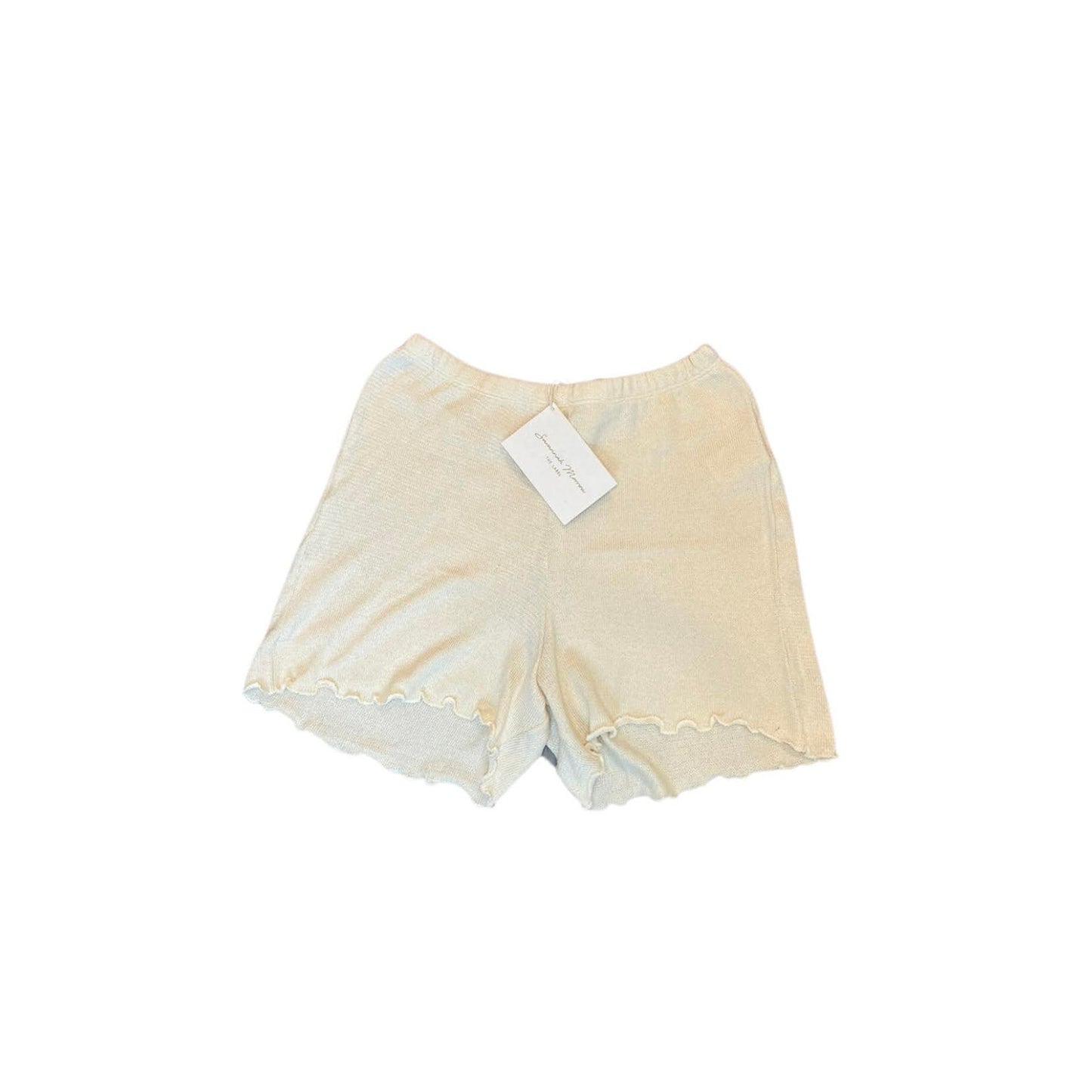 Savannah Morrow Cora Shorts in Cream Large Knit Pull On Ruffle Summer Beach