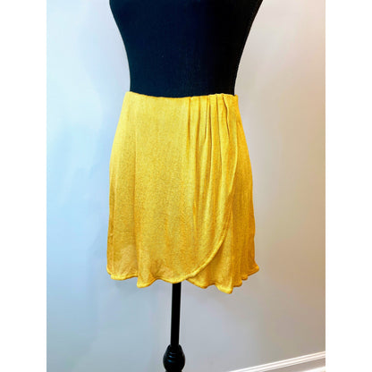 Savannah Morrow Ayra Mini Wrap Skirt in Yellow Size XL Pull On Knit Pleated