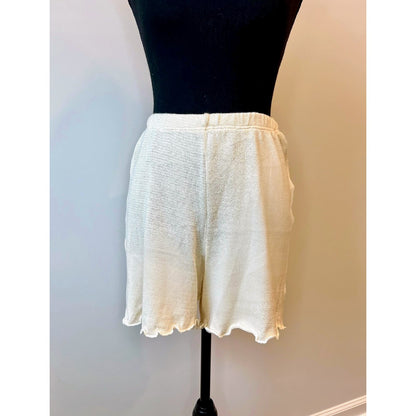 Savannah Morrow Cora Shorts in Cream Large Knit Pull On Ruffle Summer Beach