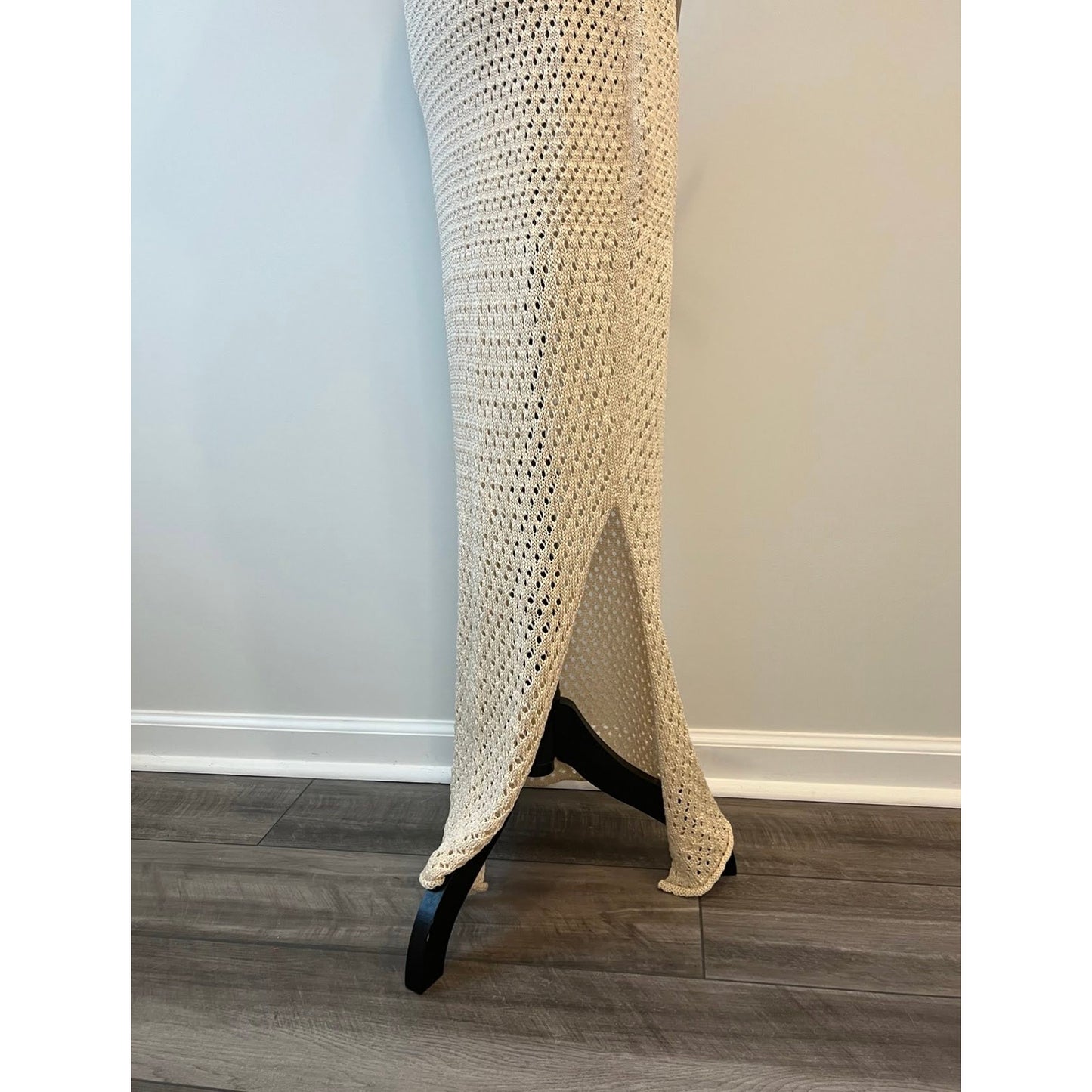 Savannah Morrow Tiva Maxi Dress in Cream Size XL Sleeveless Open Knit Cutout