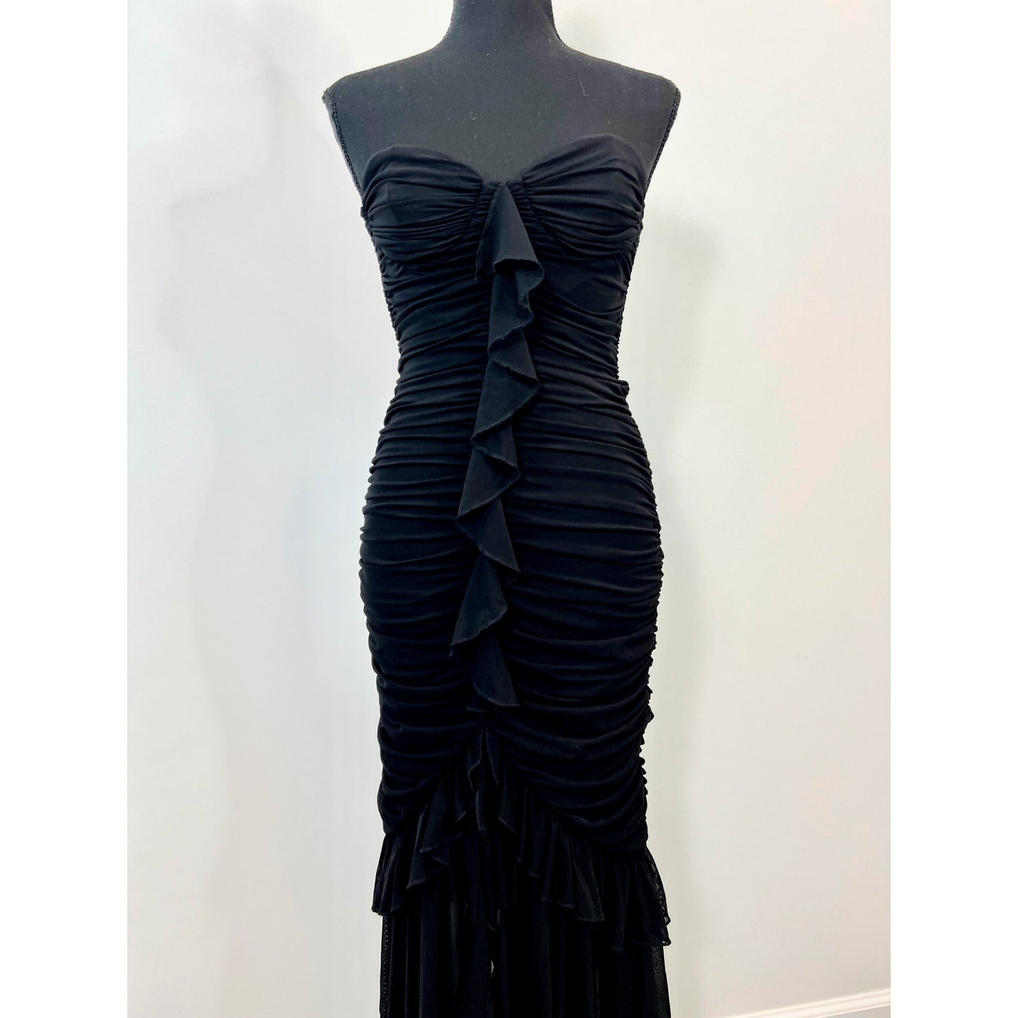 Majorelle Giules Gown in Black Small Maxi Length Strapless Lined Ruffle Party