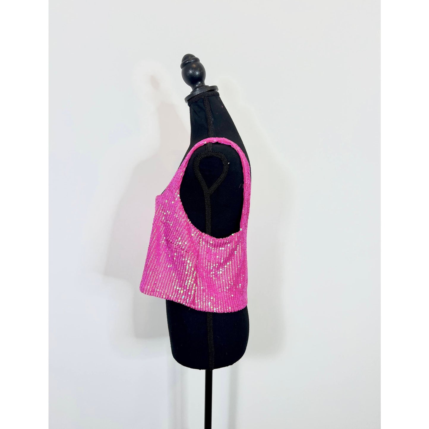 Show Me Your Mumu Tara Pink Sequin Crop Top Large