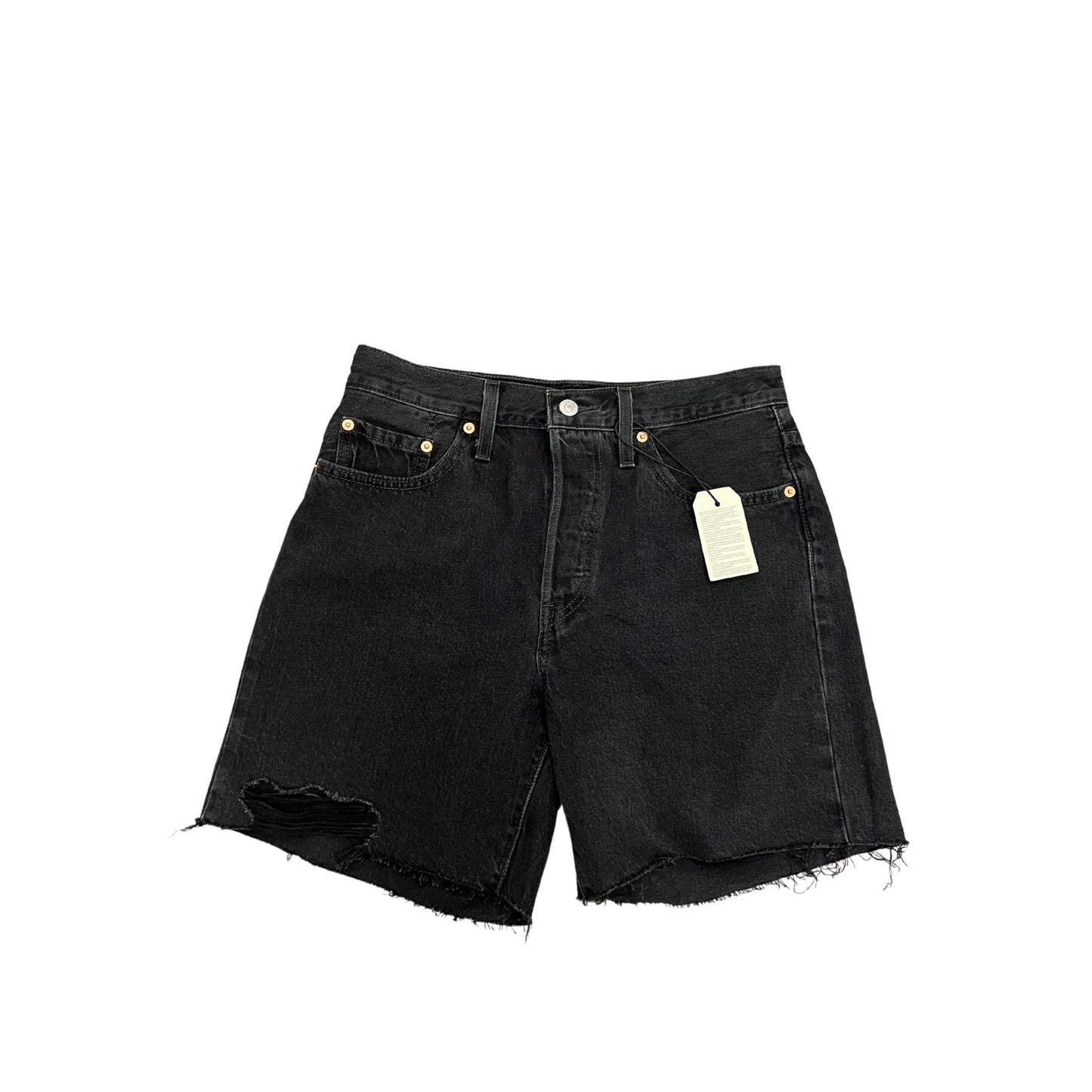 Levi's 501 Mid Thigh Women Shorts in Black Size 28 Button Fly Distressed Fringe