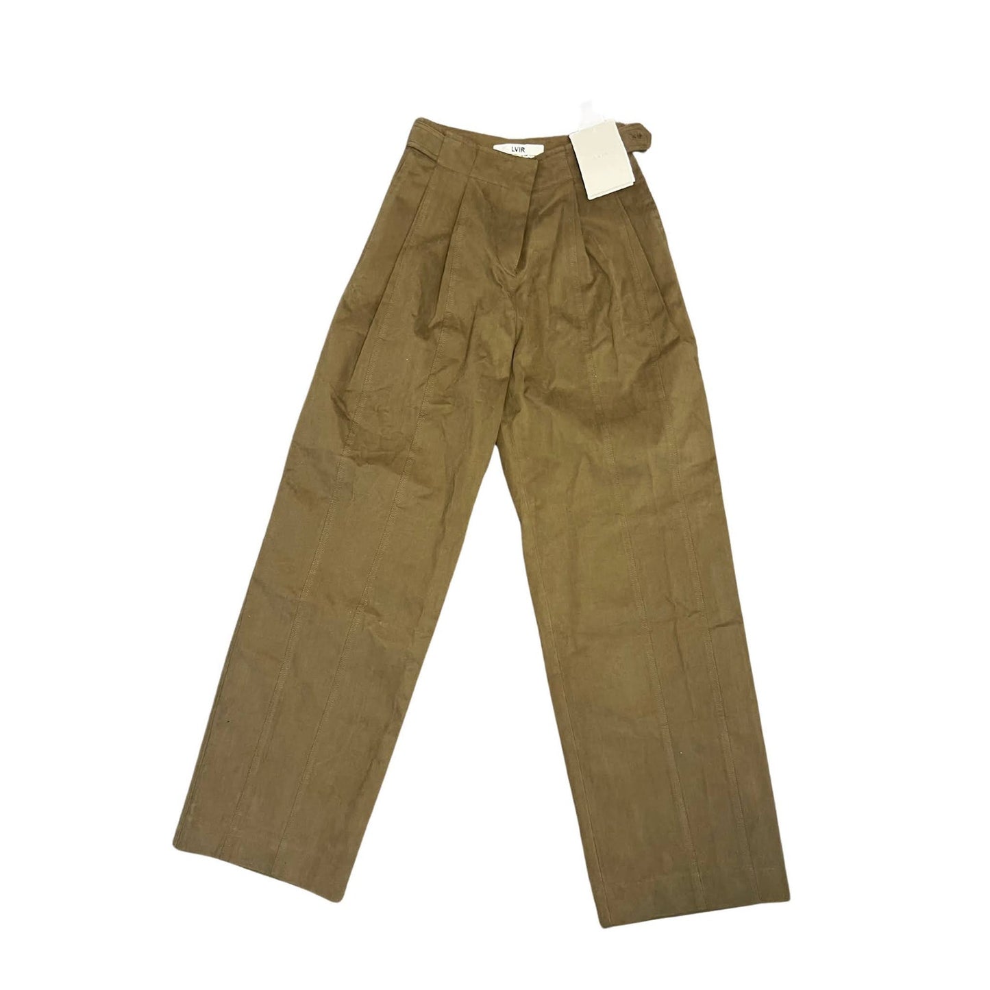 LVIR Khaki Green Pleated Trousers Small Straight Leg Zip Fly Stretch Pockets