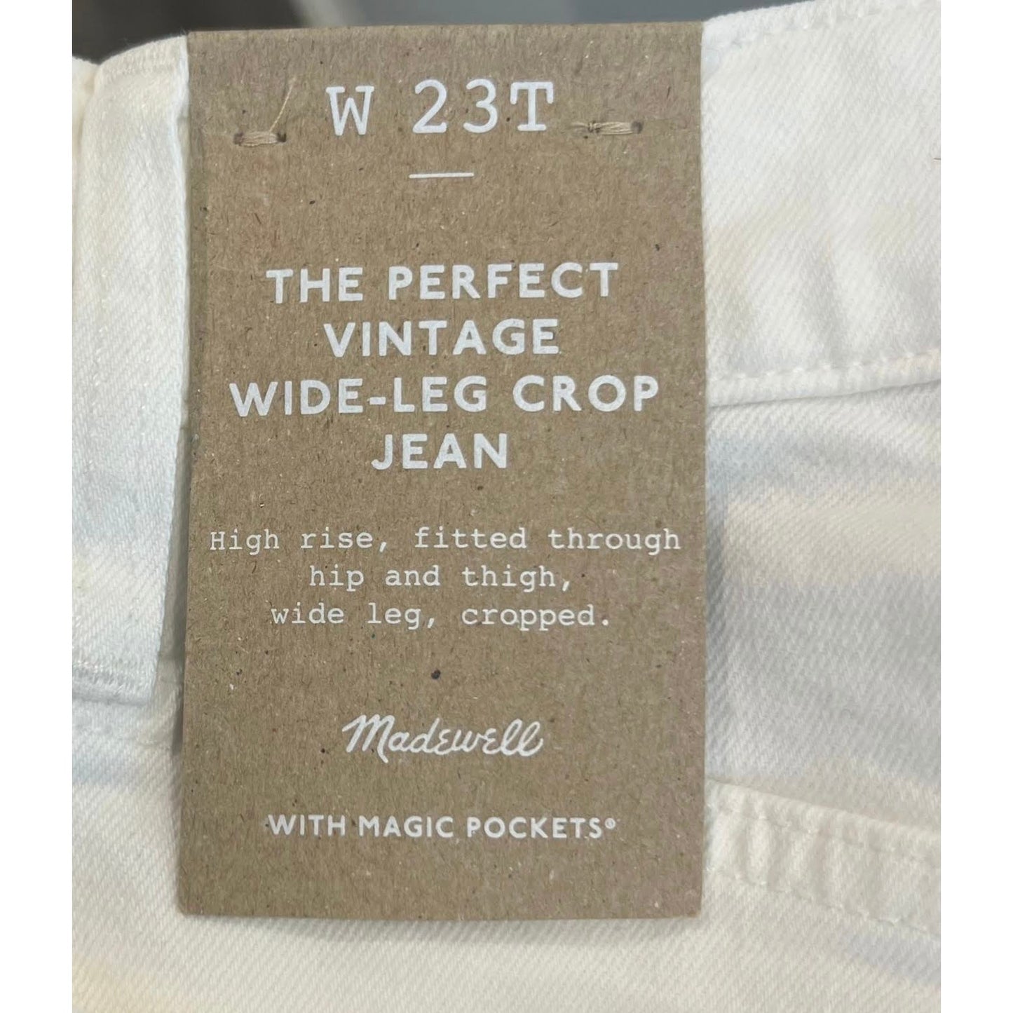 Madewell Perfect Vintage Wide-Leg Crop Jean Tile White Size W23T Denim Zip Fly