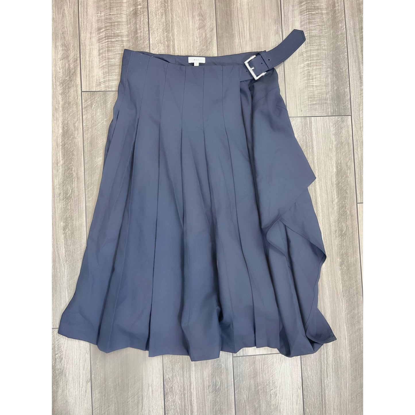 A.L.C. Wayland Pleated Midi Skirt in Navy Blue Size 4 Handkerchief Wool Blend