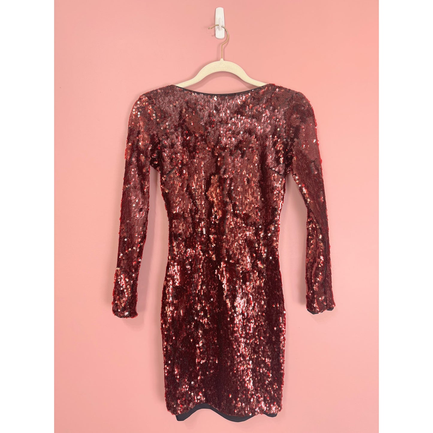 Dress The Population Lola Long Sleeve Red Sequin Mini Dress Size XS