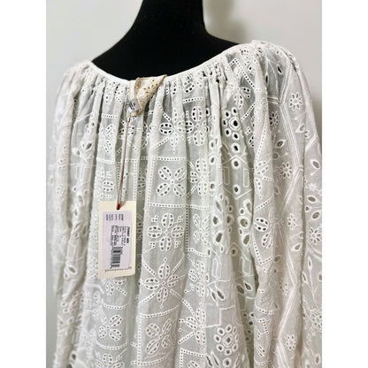 Johnny Was Castillo Eyelet Blouse White Size XL Long Sleeve Floral Embroidered