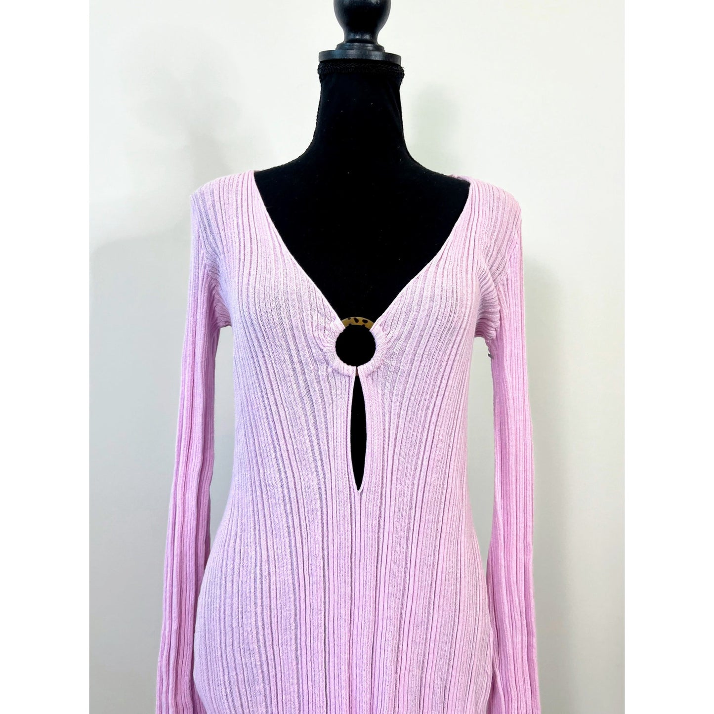 L Space Wailea Swim Coverup in Peony Pink Medium Long Sleeve Ring Keyhole Neck