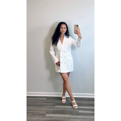 Show Me Your Mumu Save the Date Blazer Dress White Medium Double Breasted Lined