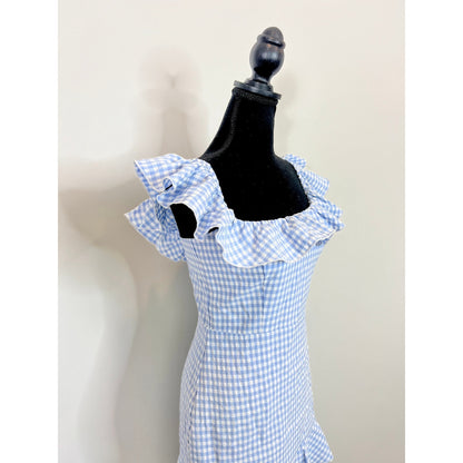 Majorelle Daze Away Mini Dress Small Blue/White Plaid Checkered Gingham Lined