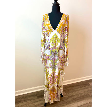 Hemant and Nandita Agra Caftan Maxi Dress in Off White Medium Floral Embroidered