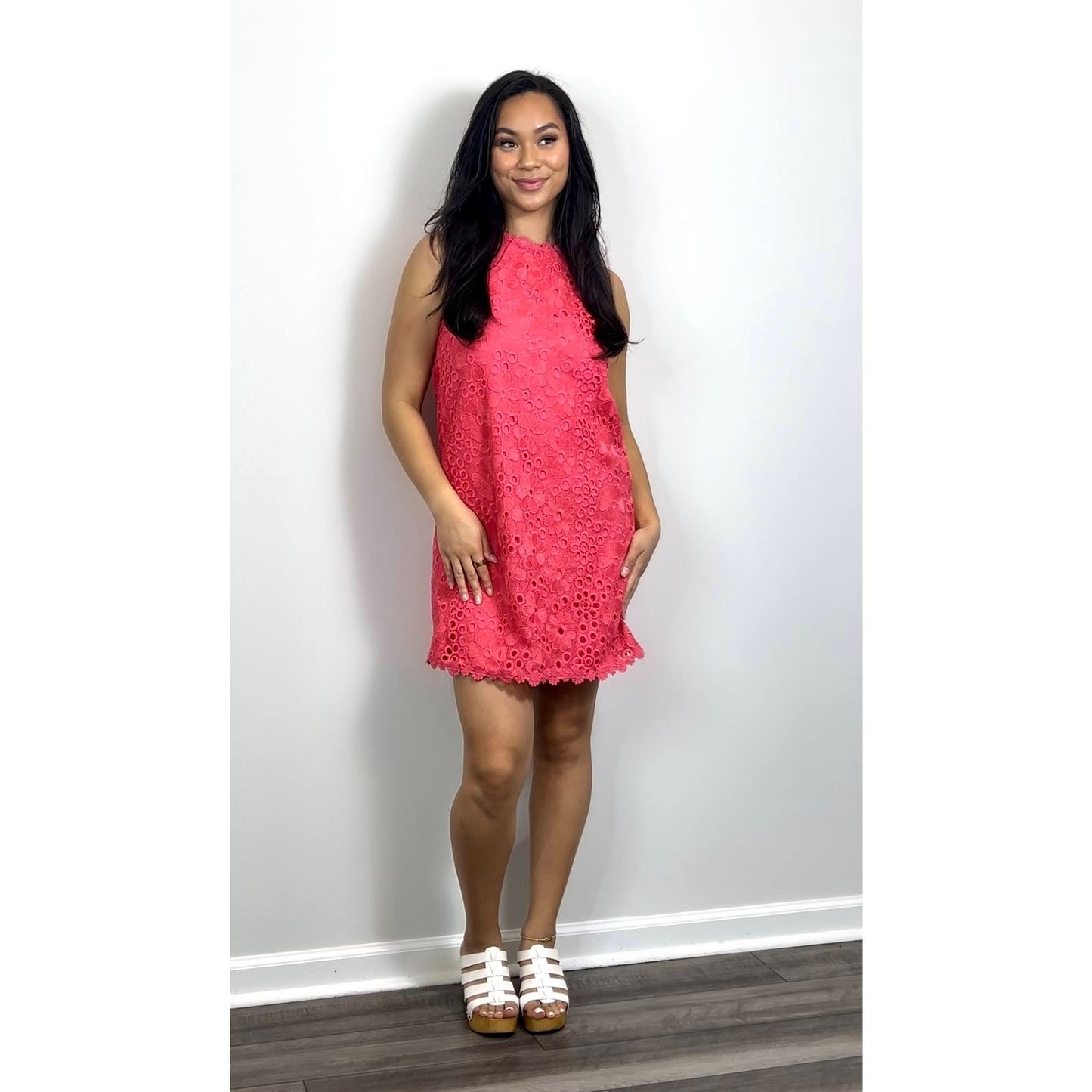 Kate Spade Shore Thing Shift Dress in Coral Size 10 Mini Floral Lace Lined Party