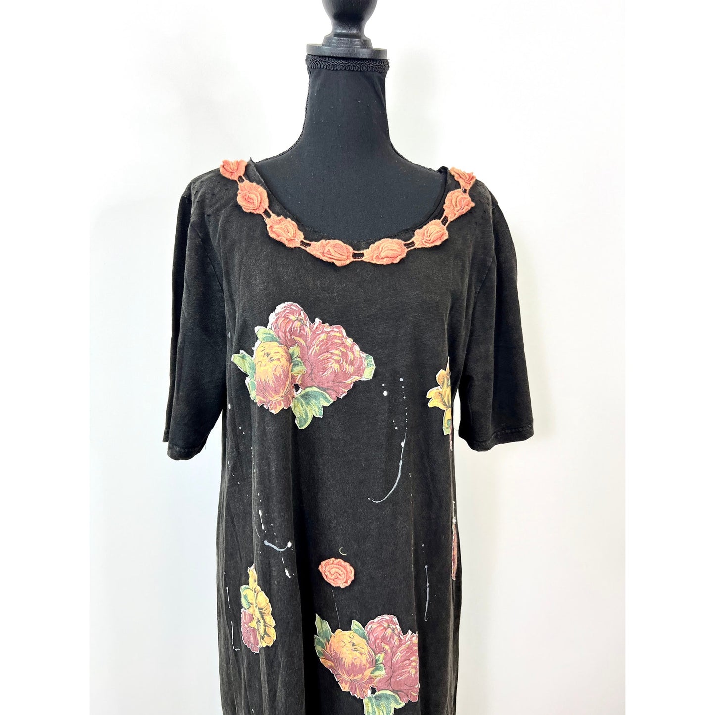 Jaded Gypsy Midnight Walks Maxi Dress One Size Embroidered Short Sleeve Cotton