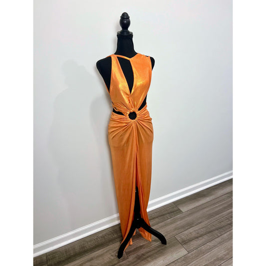 J. Angelique Mahala Maxi Dress in Metallic Orange Dress XS Cutout One Shoulder