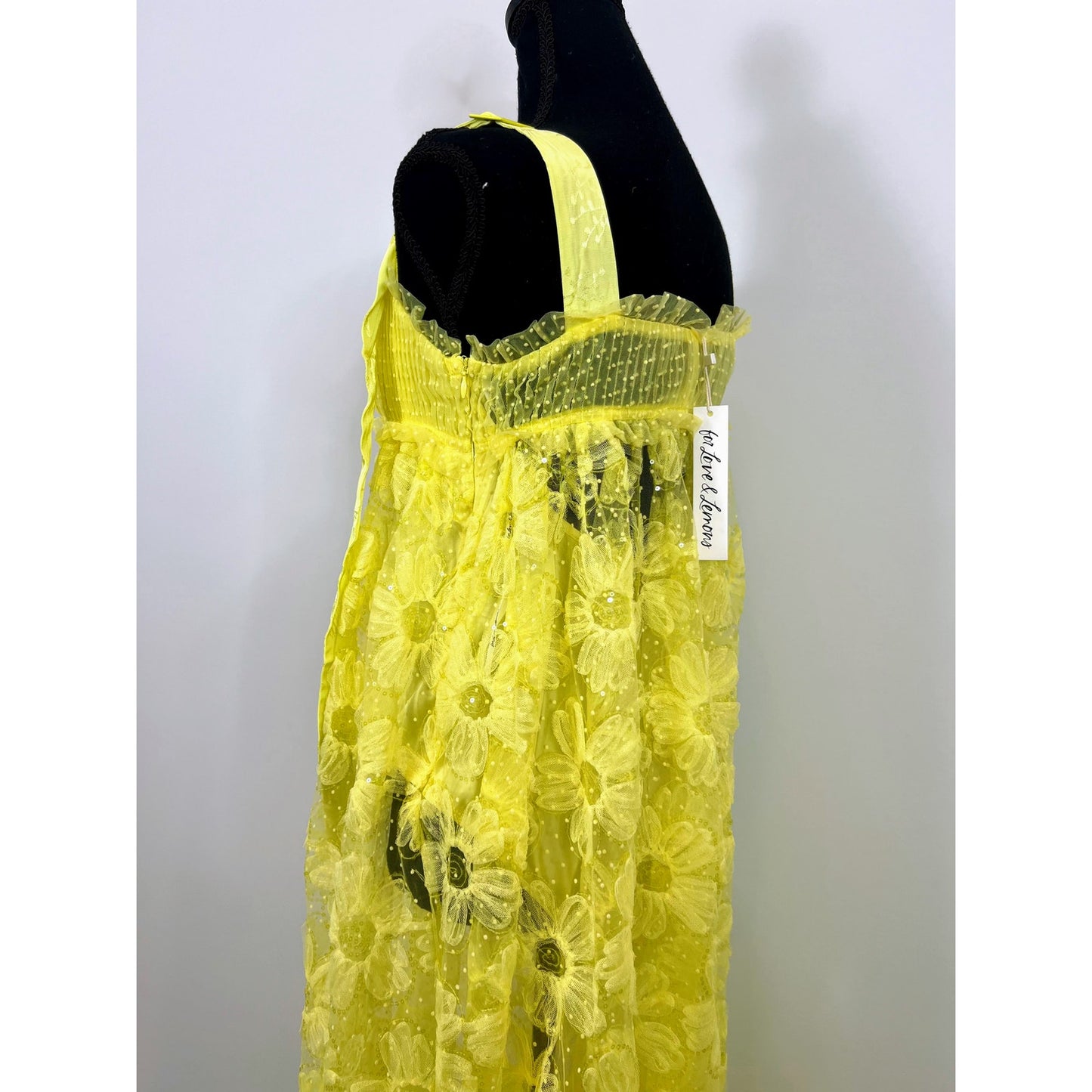 For Love & Lemons Emma Maxi Dress in Yellow Medium Floral Lace Sleeveless Lined