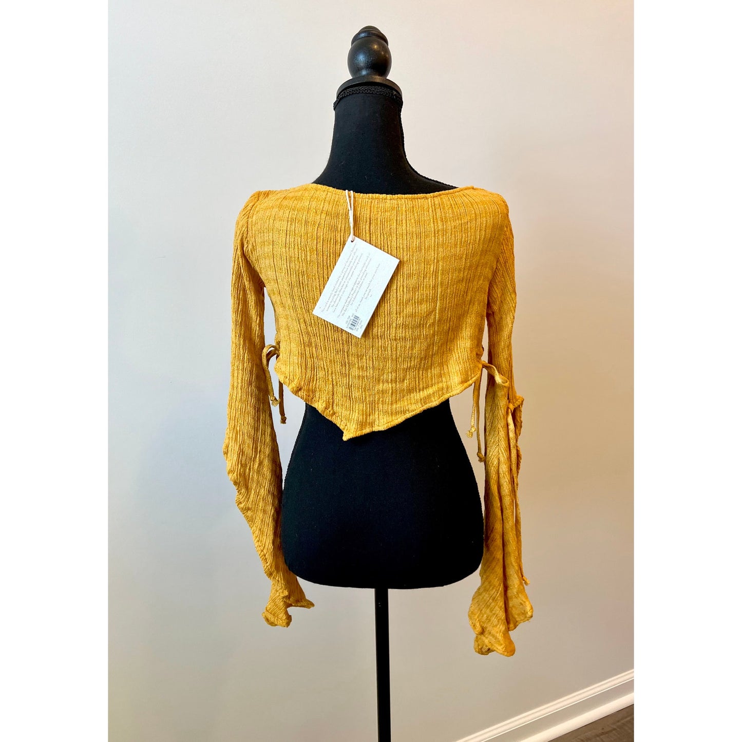 Savannah Morrow Sol Crop Top in Sunshine Striped Textured Long Sleeve Summer