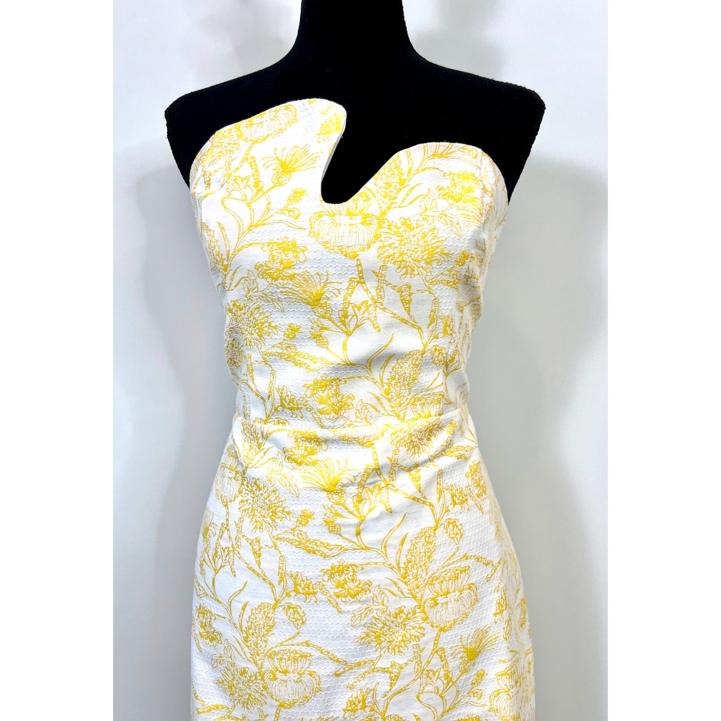 Amanda Uprichard Strapless Puzzle Dress in Electric Yellow Large Mini Cocktail