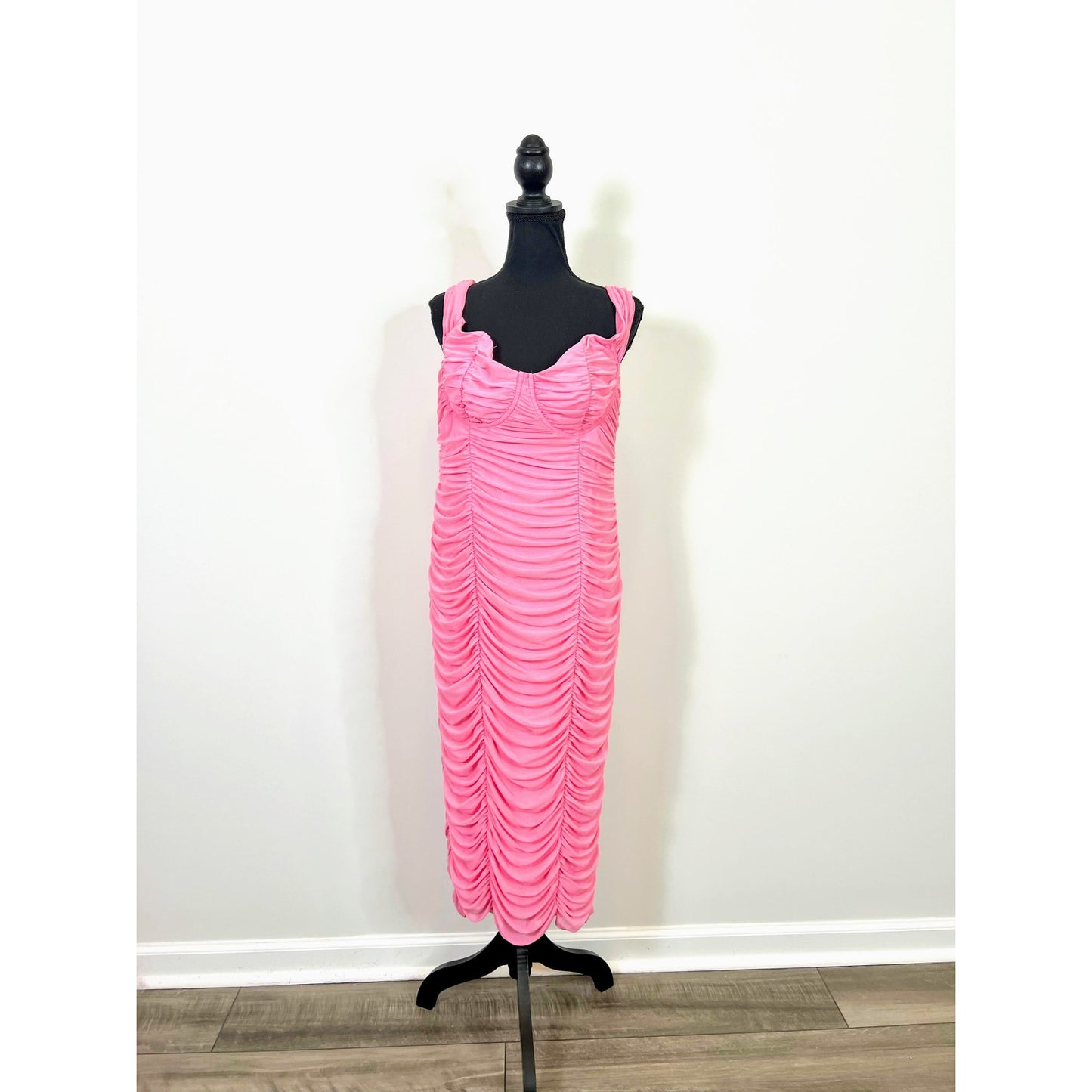 Majorelle Ruched Midi Dress in Pink Size XL Off Shoulder Lined Party Cocktail