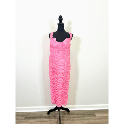 Majorelle Ruched Midi Dress in Pink Size XL Off Shoulder Lined Party Cocktail