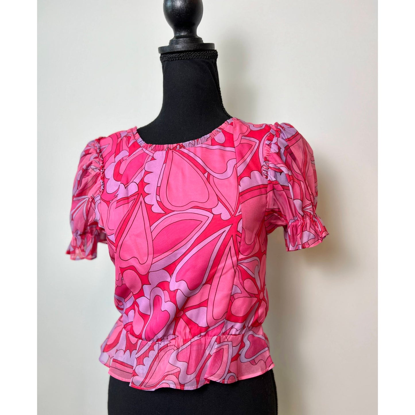 Show Me Your Mumu Daiquiri Peplum Top in Candy Heart Organza Pink Medium Lined