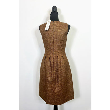 Lela Rose Classic Sheath Pleated Metallic Bronze Brown Dress Size 4 Sleeveless