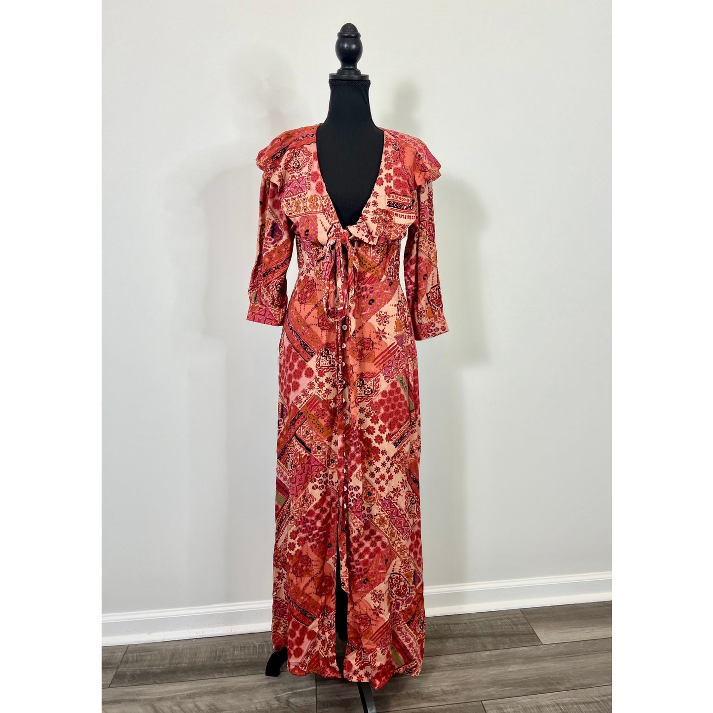 Free People Lennon Maxi Dress in Primrose Combo Size XS Button Front Boho Party