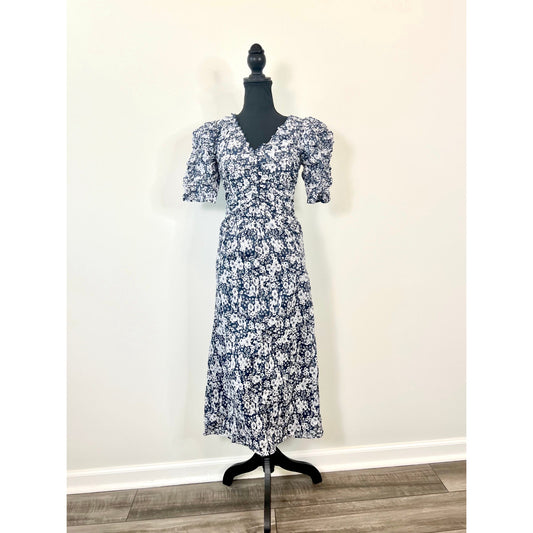 SEA Suzie Womens Floral Print Dress in Navy Blue Size XS Short Sleeve Cotton