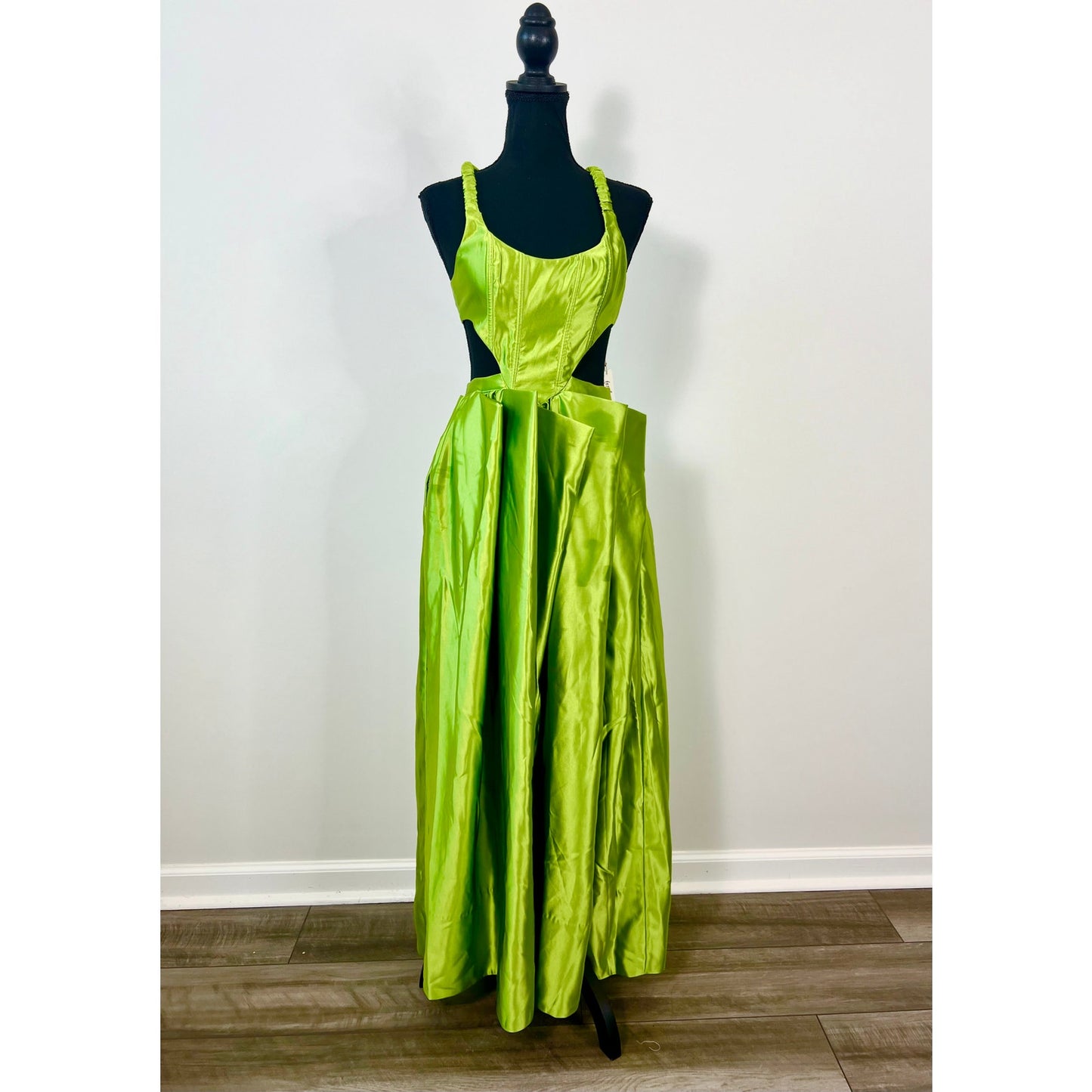 For Love & Lemons Virginia Maxi Dress Green Small A-Line Cutout Cocktail Party