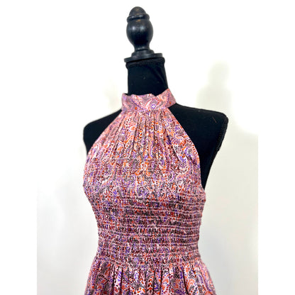 Cinq a Sept Paisley Cutout Silk Halter Tie Tank Sleeveless Medium Floral Paisley