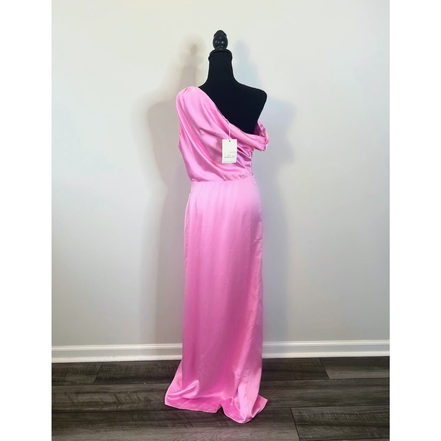 Show Me Your Mumu Jodie Maxi Dress in Pink Luxe Satin Medium Off Shoulder Lined