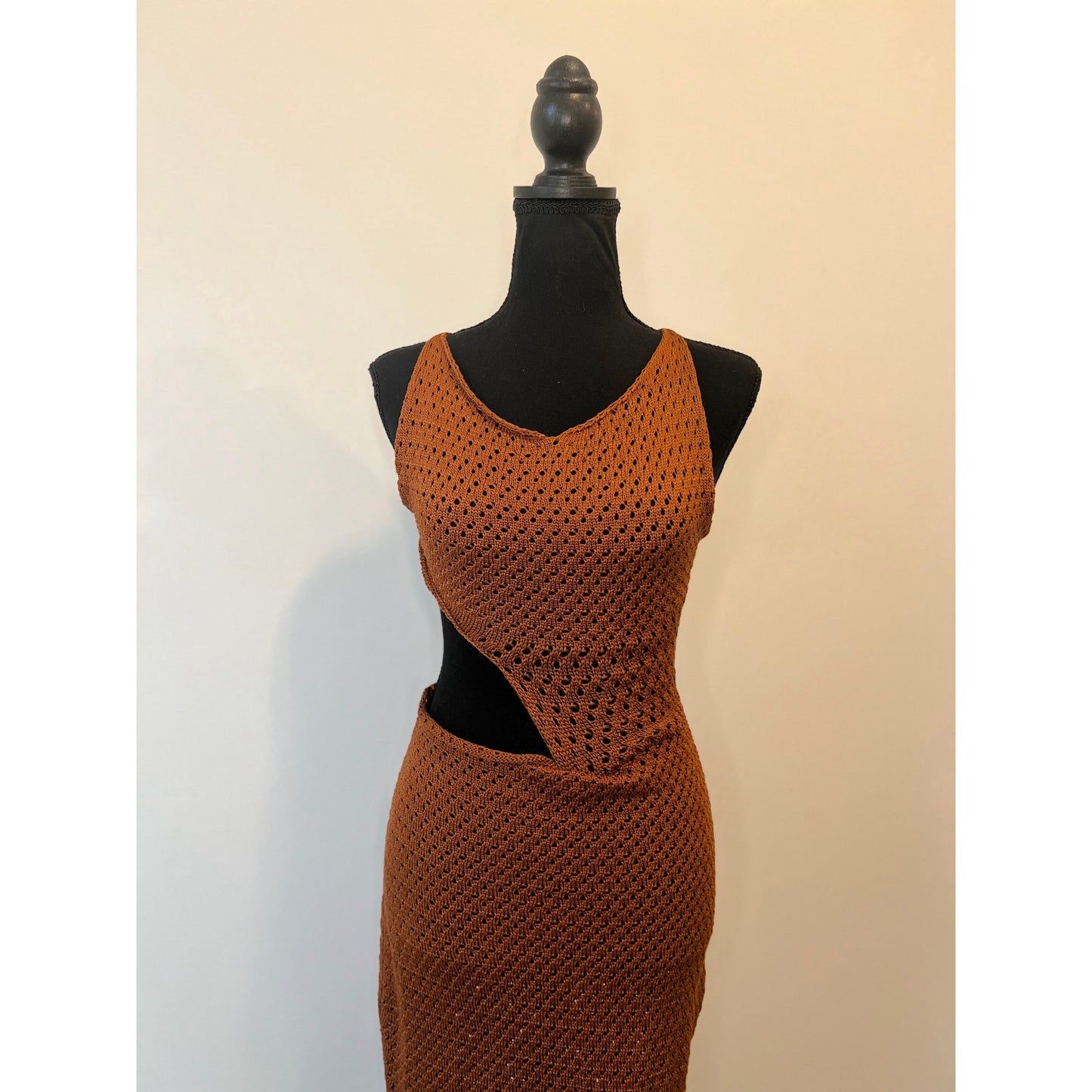 Savannah Morrow Tiva Maxi Dress in Terracotta Sz XL Sleeveless Open Knit Cutout