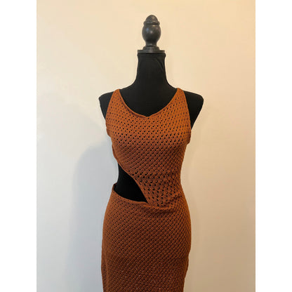 Savannah Morrow Tiva Maxi Dress in Terracotta Sz XL Sleeveless Open Knit Cutout